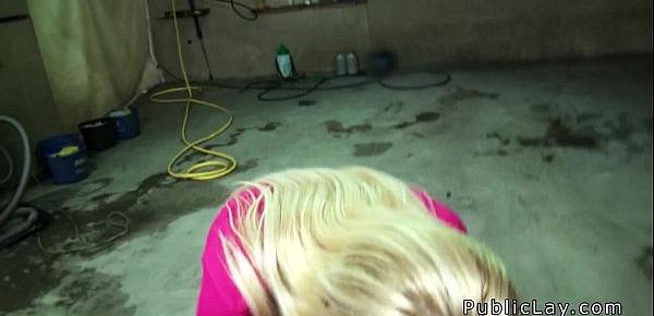  Female boss wanking cock in public garage